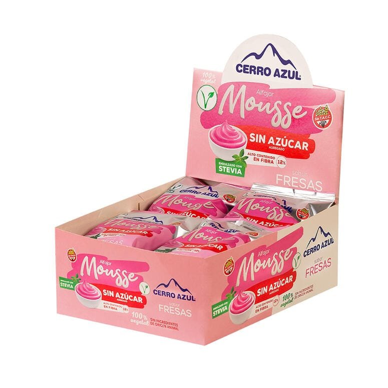 ALFAJOR CERRO AZUL SIN AZUCAR ENDULZADO CON STEVIA MOUSSE SABOR FRESA