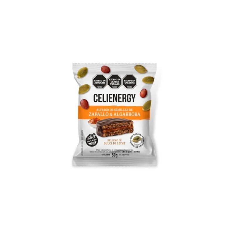 ALFAJOR CELIENERGY ZAPALLO Y ALGARROBA RELLENO DE DULCE DE LECHE