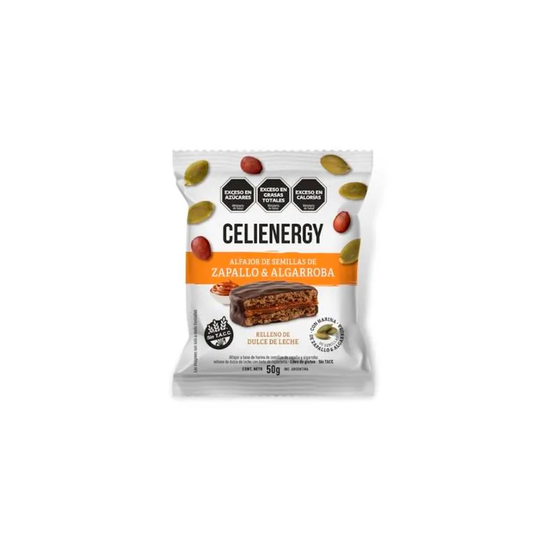 ALFAJOR CELIENERGY ZAPALLO Y ALGARROBA RELLENO DE DULCE DE LECHE
