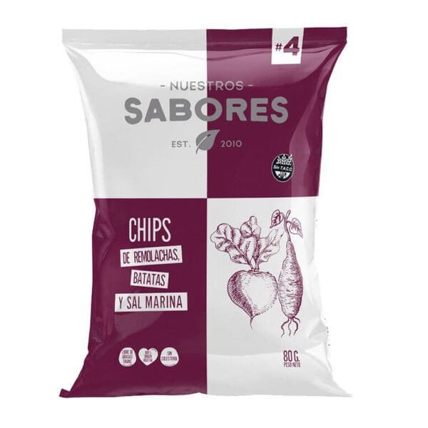 CHIPS REMOLACHAS Y BATATAS NUESTROS SABORES CON SAL MARINA Y SIN TACC