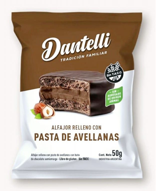 ALFAJOR DANTELLI RELLENO DE AVELLANA SIN TACC