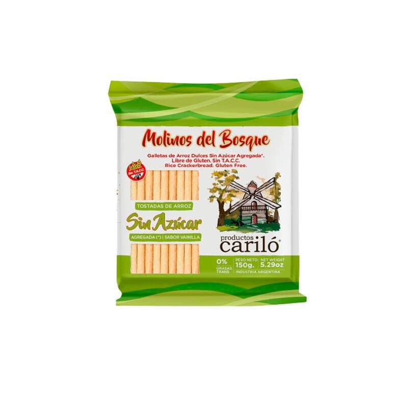 TOSTADAS DE ARROZ CARILO MOLINOS DEL BOSQUE DULCES SIN AZUCAR AGREGADA 150G