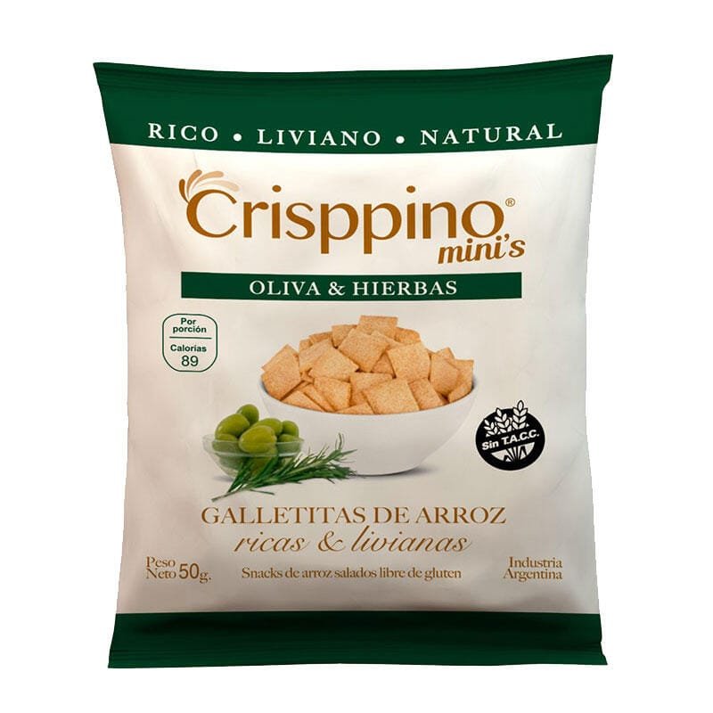 GALLETAS DE ARROZ CRISPPINO 50 G OLIVA Y HIERBAS