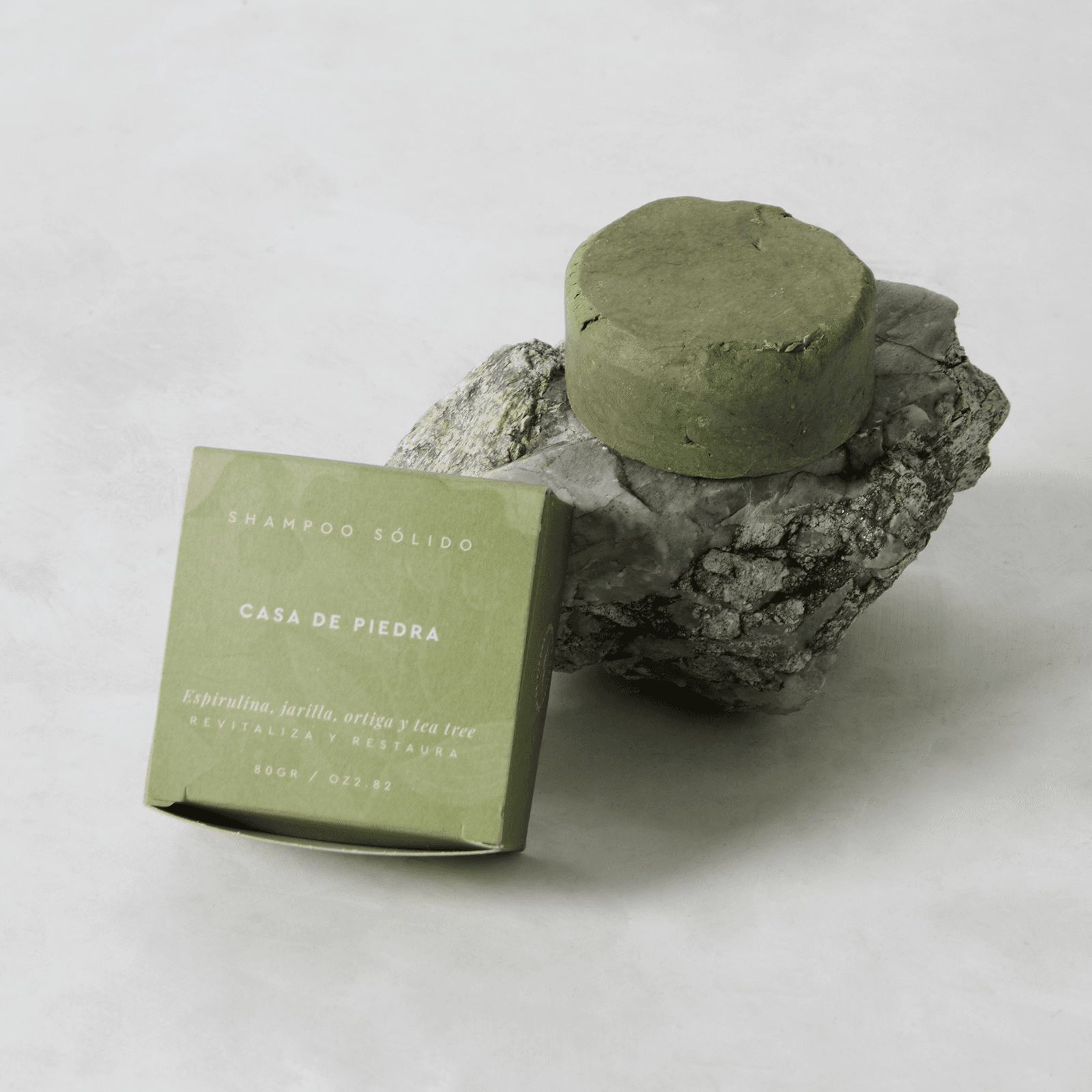 SHAMPOO SOLIDO CASA DE PIEDRA REVITALIZA Y RESTAURA ESPIRULINA JARILLA ORTIGA