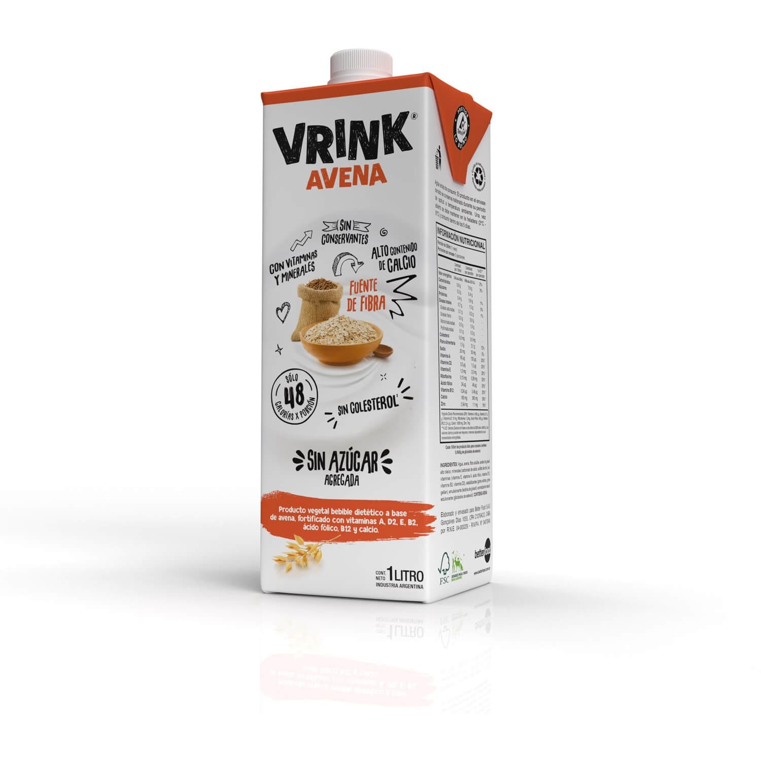 LECHE VRINK BEBIDA VEG AVENA S AZUCAR 1 LITRO