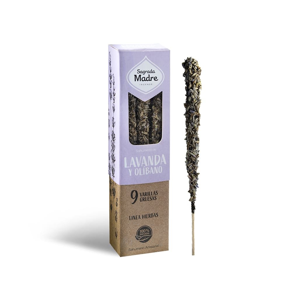 SAHUMERIO SAGRADA MADRE 9 VARILLAS GRUESAS LAVANDA OLIBANO