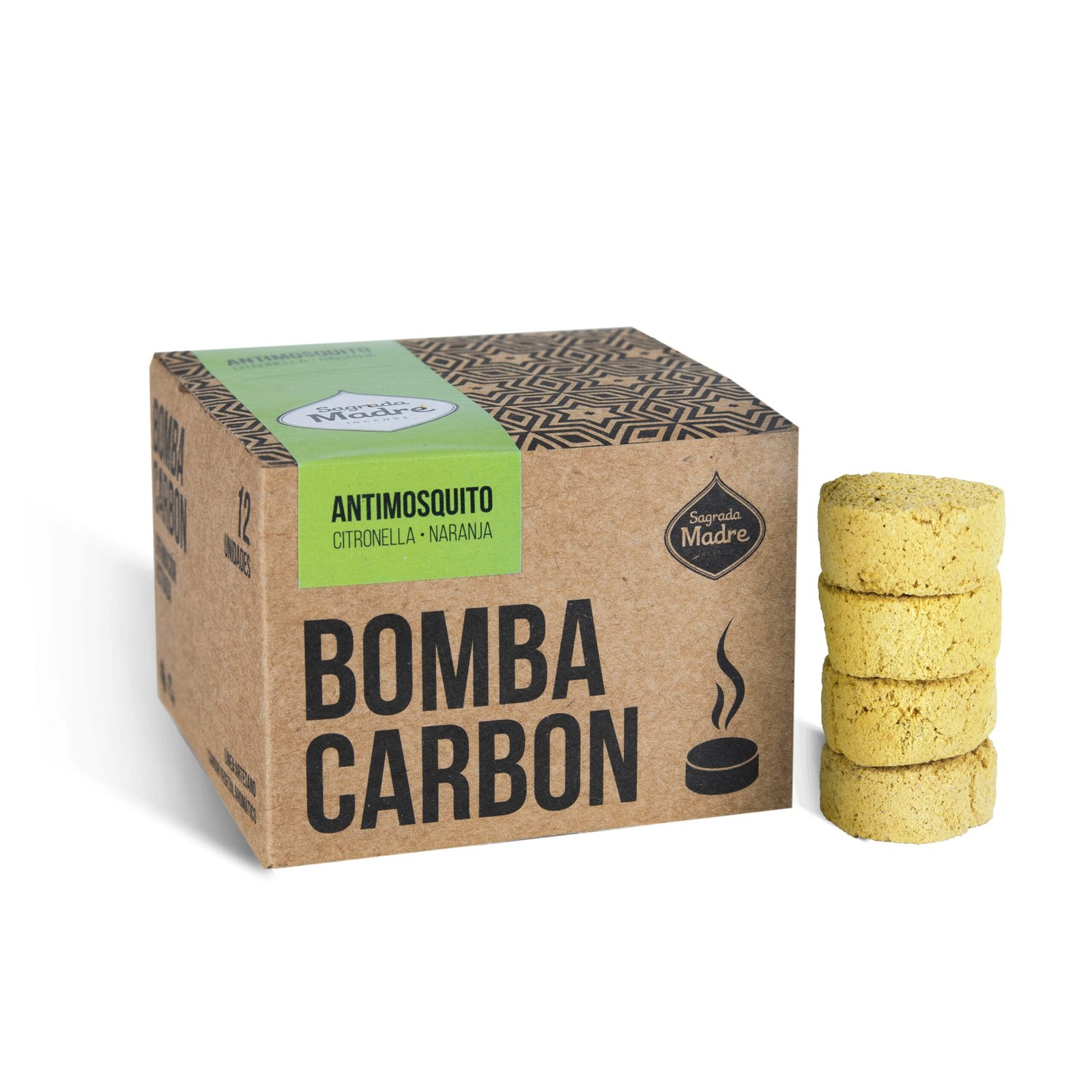 BOMBA CARBON SAGRADA MADRE X 12 ANTIMOSQUITO CITRONELLA NARAANJA