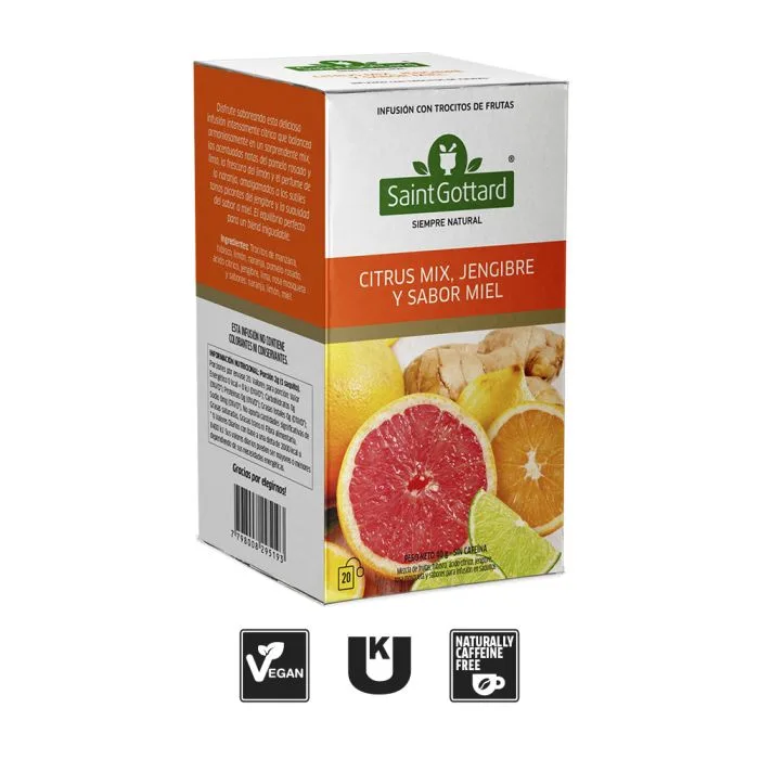 TE EN SAQUITOS SAINT GOTTARD INFUSIONES FRUTALES CITRUS MIX, JENGIBRE Y SABOR MIEL