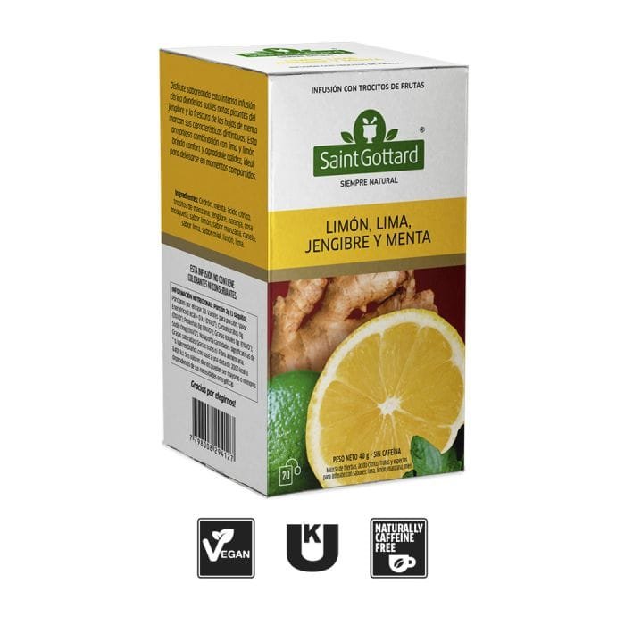 TE EN SAQUITOS SAINT GOTTARD INFUSIONES FRUTALES LIMON LIMA JENGIBRE Y MENTA