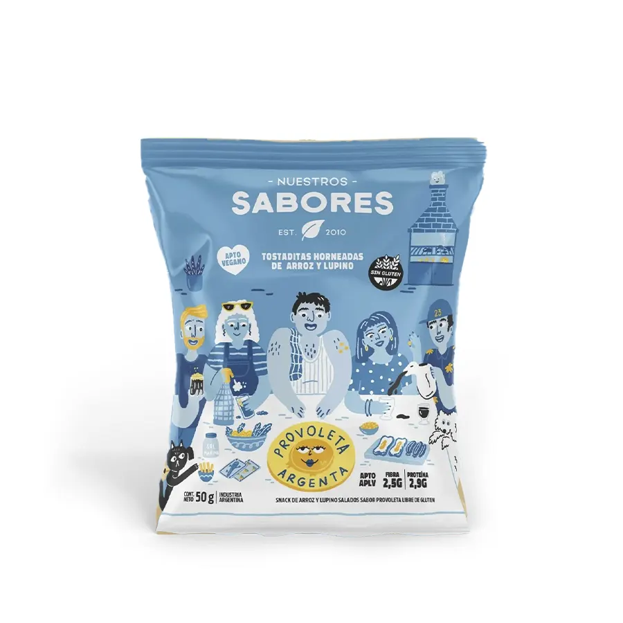 TOSTADITAS DE LUPINO SABOR PROVOLETA SIN TACC 50GR NUESTROS SABORES