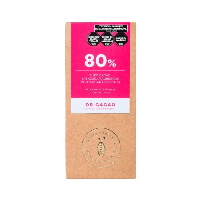 CHOCOLATE 80% SIN AZUCAR CON CASTAÑA DE CAJU DR CACAO