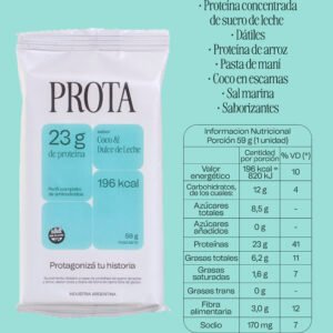 BARRA PROTA 23 G PROTEINA SABOR COCO Y DULCE DE LECHE